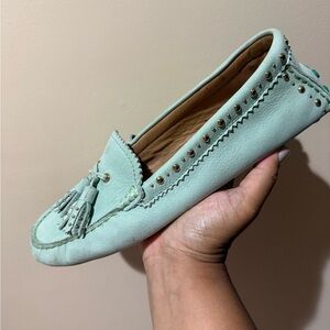 Coach Norfolk Tassel‎ Loafer Flats 9B Mint Green Studded Nubuck U